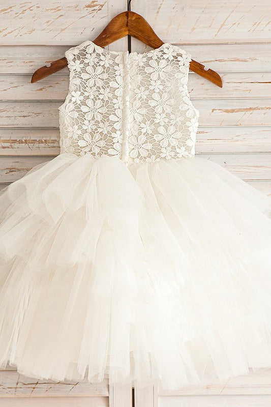 Cute Ball Gown White Lace and Tulle Flower Girl Dress
