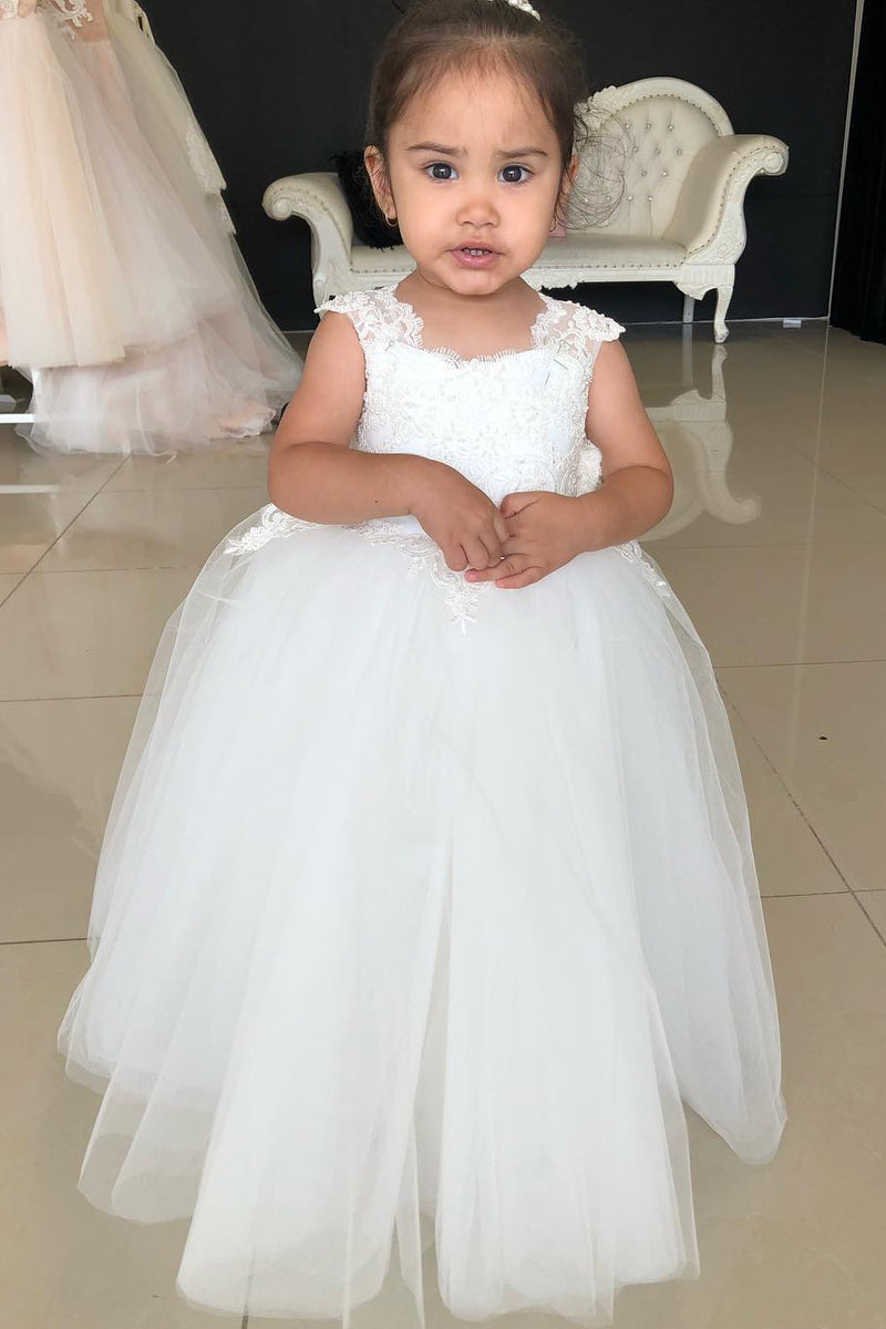 Toddler Ball Gown Lace Top White Flower Girl Dress