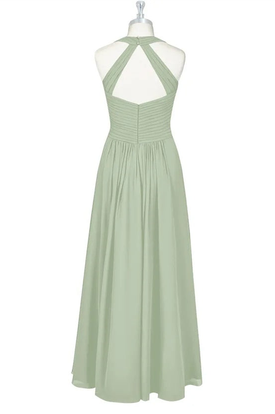 Sage Green Halter Backless A-Line Bridesmaid Dress