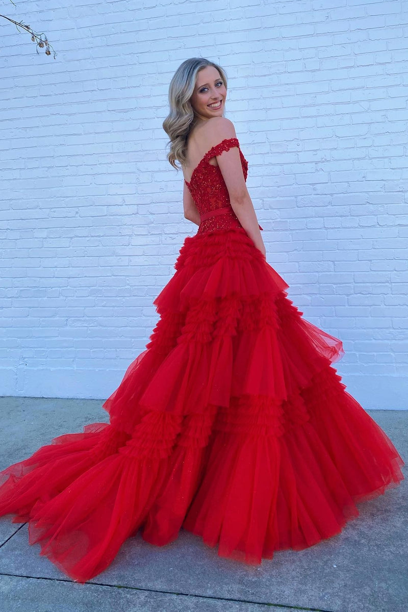 Red Tulle Ball Gown. Wedding Dress With Lace-up Corset. Custom Formal off  the Shoulder Long Evening Prom Dress. -  Canada