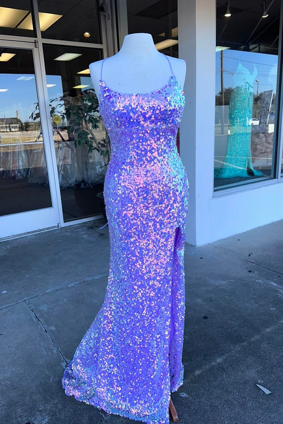 Purple Iridescent Sequin Lace-Up Back Mermaid Long Prom Dress