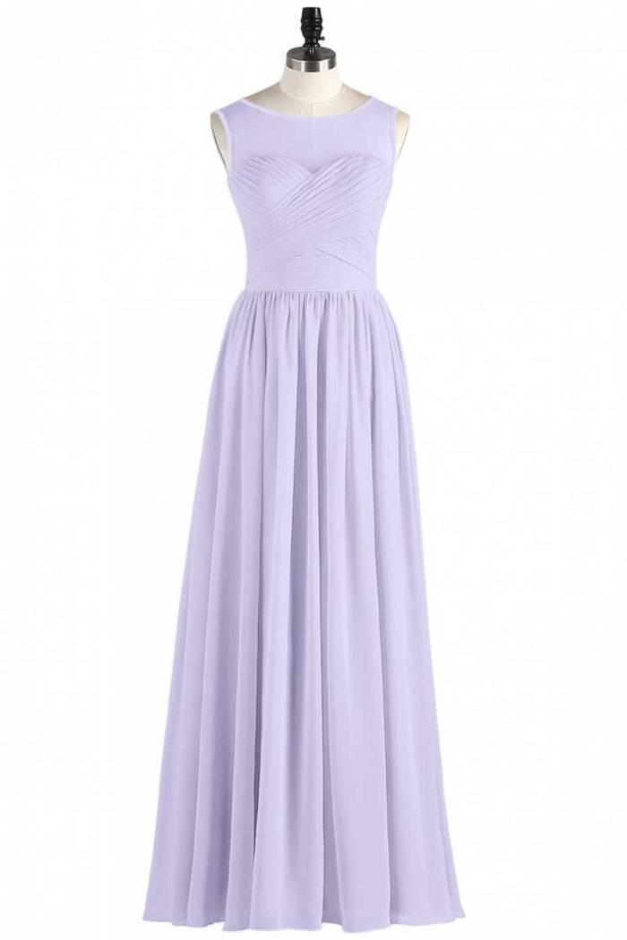 Lavender Chiffon Sweetheart Cutout Back A-Line Long Bridesmaid Dress