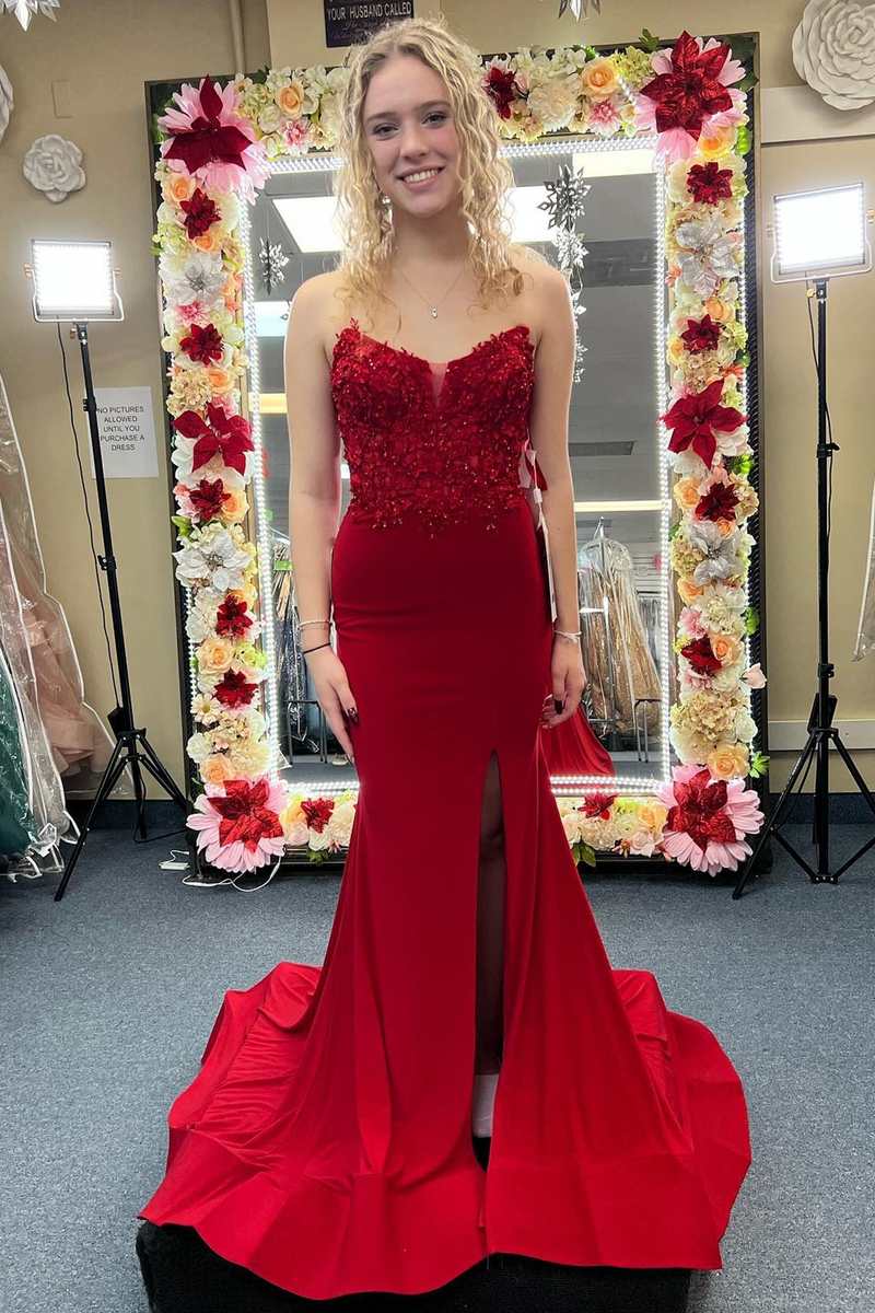 Red Fitted Mermaid Prom dresses