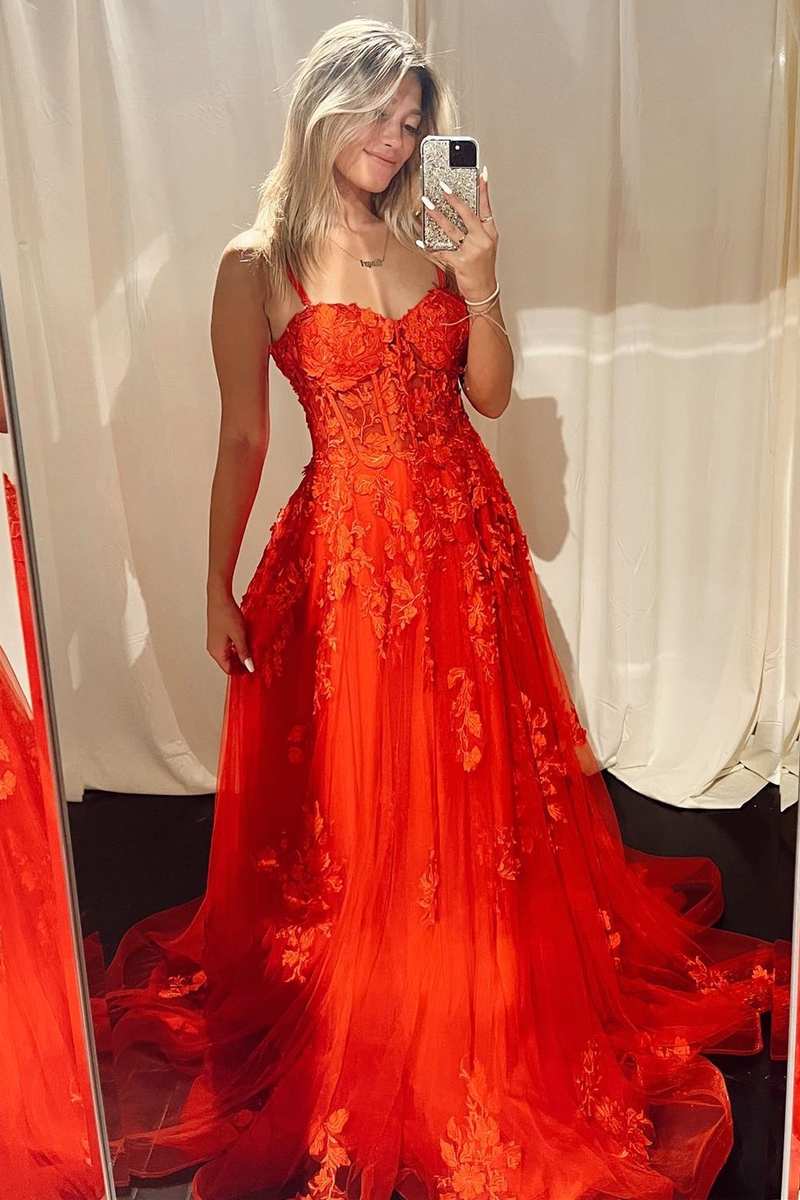 Red Appliques Sweetheart A-Line Prom Gown