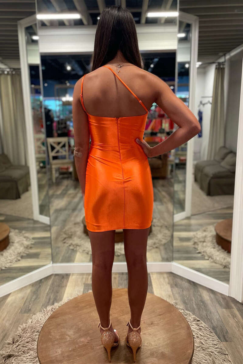 Orange One-Shoulder Tight Short Homecoming Dress