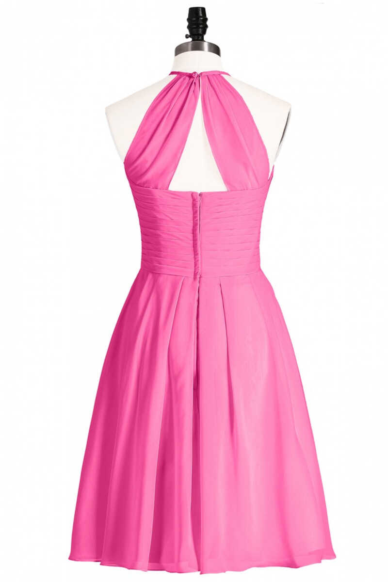 Neon Pink Halter A-Line Short Bridesmaid Dress
