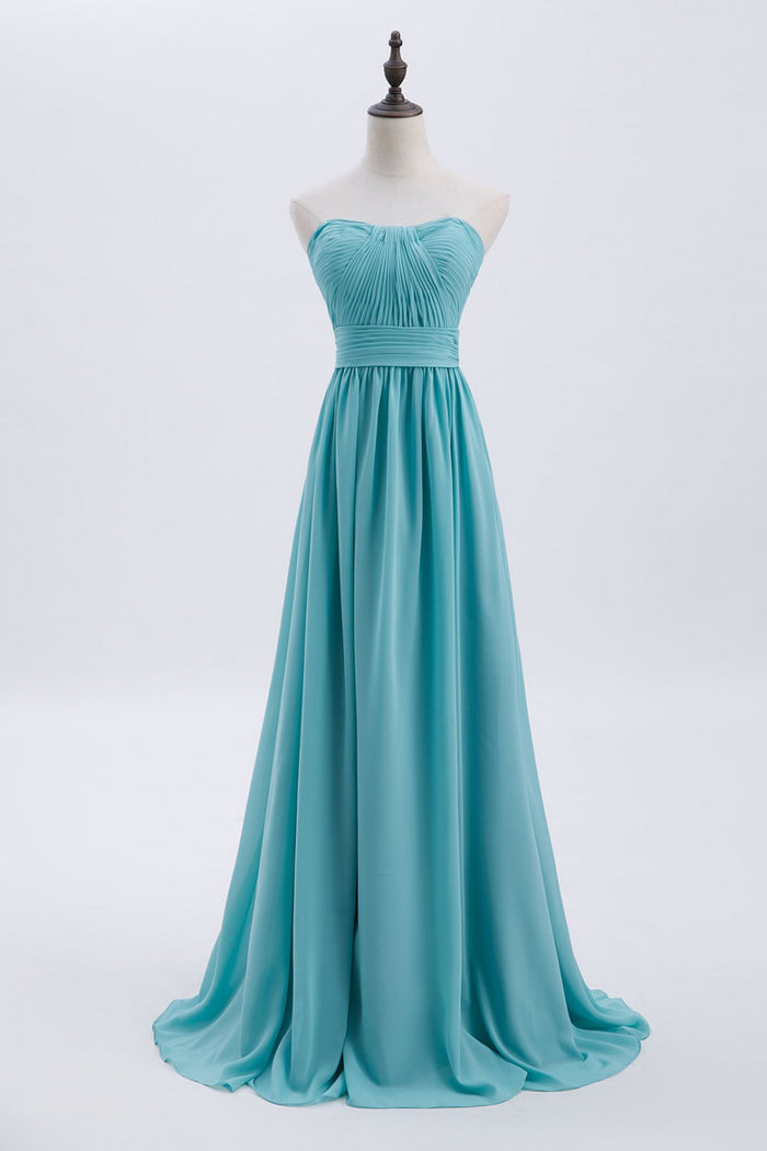 Sweetheart Turquoise Pleated Chiffon A-line Long Bridesmaid Dress