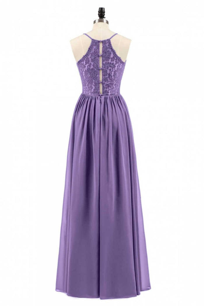 Purple Spaghetti Straps A-Line Long Bridesmaid Dress