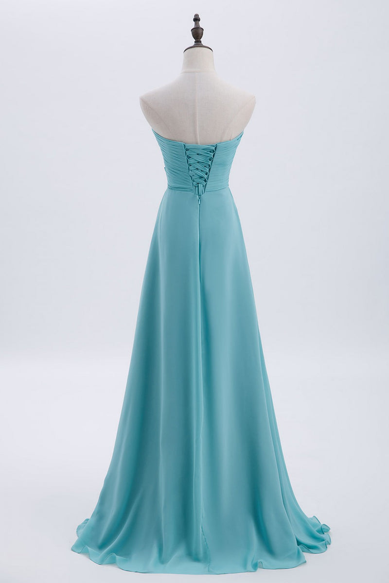 Sweetheart Turquoise Pleated Chiffon A-line Long Bridesmaid Dress