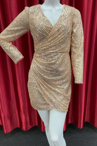 Champagne Sequin Long Sleeve Short Party Dress
