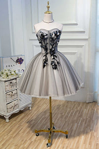 Grey Strapless Lace-Up A-Line Homecoming Dress