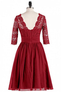 Red Lace V-Neck Backless Short Bridesmaid Dress