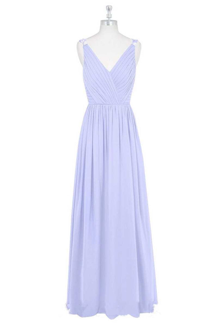 Lavender Chiffon V-Neck Backless Long Bridesmaid Dress