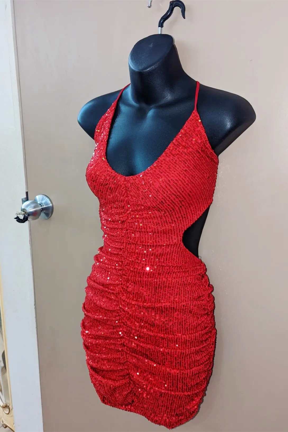 Blue Sequin Halter Tight Short Party Dress