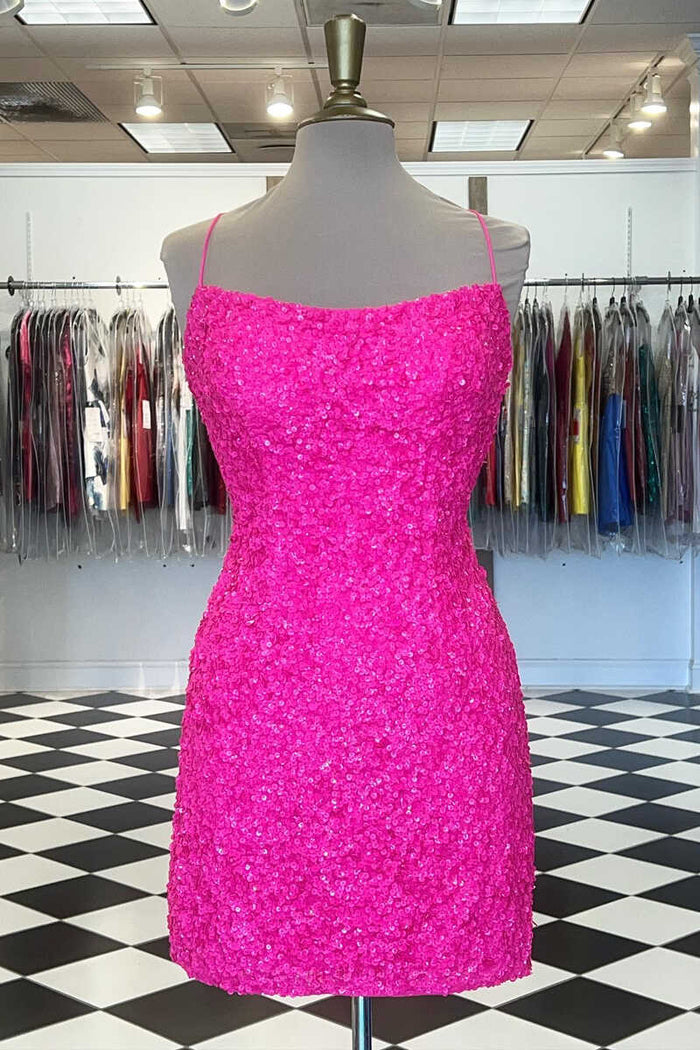 Spaghetti Straps Hot Pink Bodycon Mini Dress