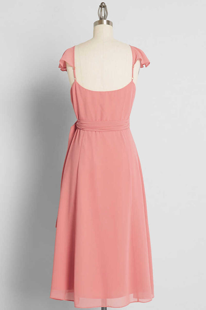 Peach Cap Sleeve Tie-Side Short Formal Dress