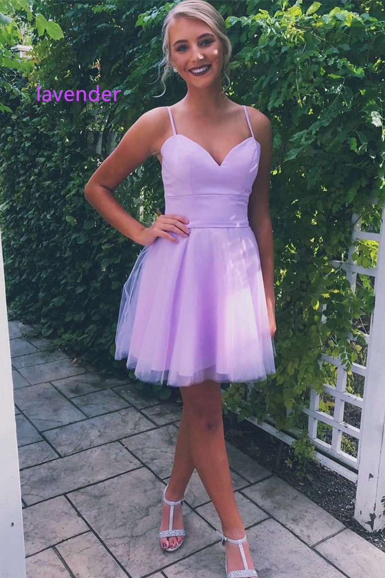 Simple Straps Lavender  Short Tulle Homecoming Dress
