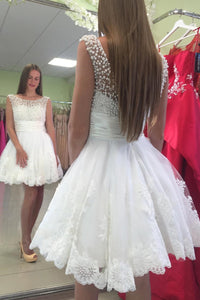 Princess A-line White Lace Party Dress with Pearls