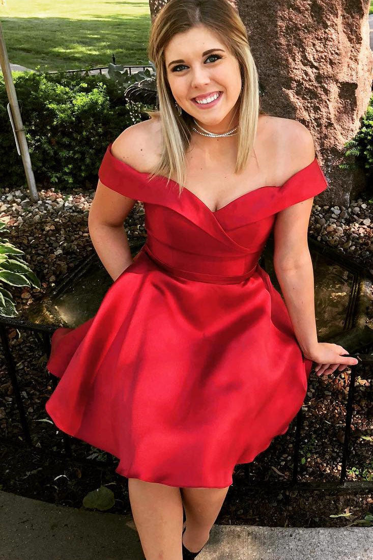 Cute Off the Shoulder Short Red Party Dress