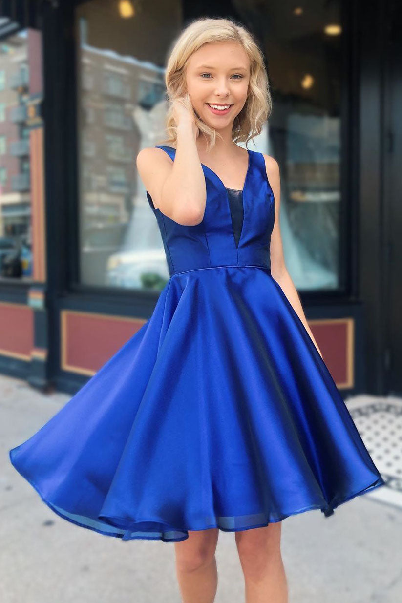 Short Royal Blue Dress For Wedding A Line Fitted Royal Blue Short