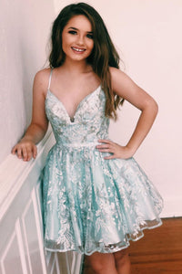 Lace-Up Sequined Sky Blue Homecoming Dress with Flowers