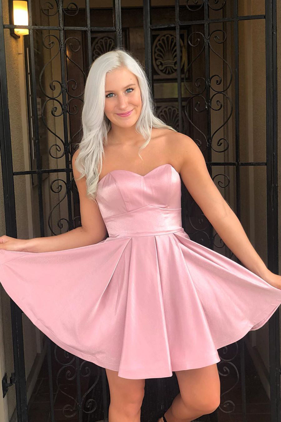 Lace-Up Sweetheart Pink Homecoming Dress