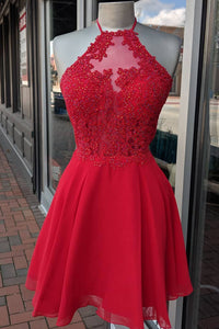 Halter A-Line Red Short Homecoming Dress
