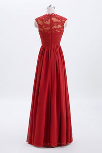 Elegant Red Chiffon Pleated A-line Long Bridesmaid Dress