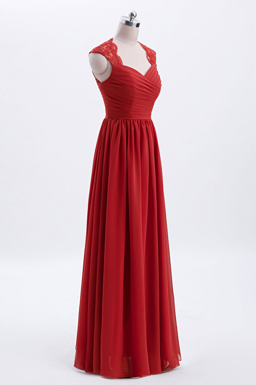 Elegant Red Chiffon Pleated A-line Long Bridesmaid Dress