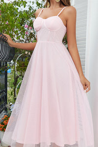 Pink Tulle Spaghetti Straps Long Party Dress