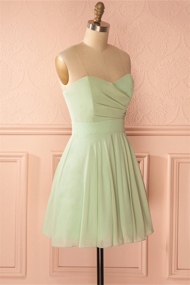 Sage Green Chiffon Strapless A-Line Short Dress