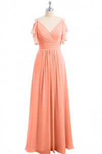 Rust Orange Cold-Shoulder A-Line Long Bridesmaid Dress