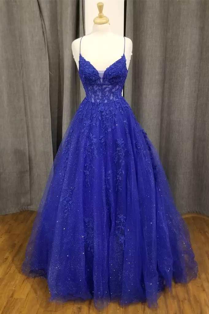 Appliques V Neck Light Blue Prom Dress Appliques V Neck Light Blue Prom Dress