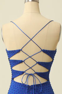 Royal Blue Beaded Tassel Lace-Up Short Party Gown