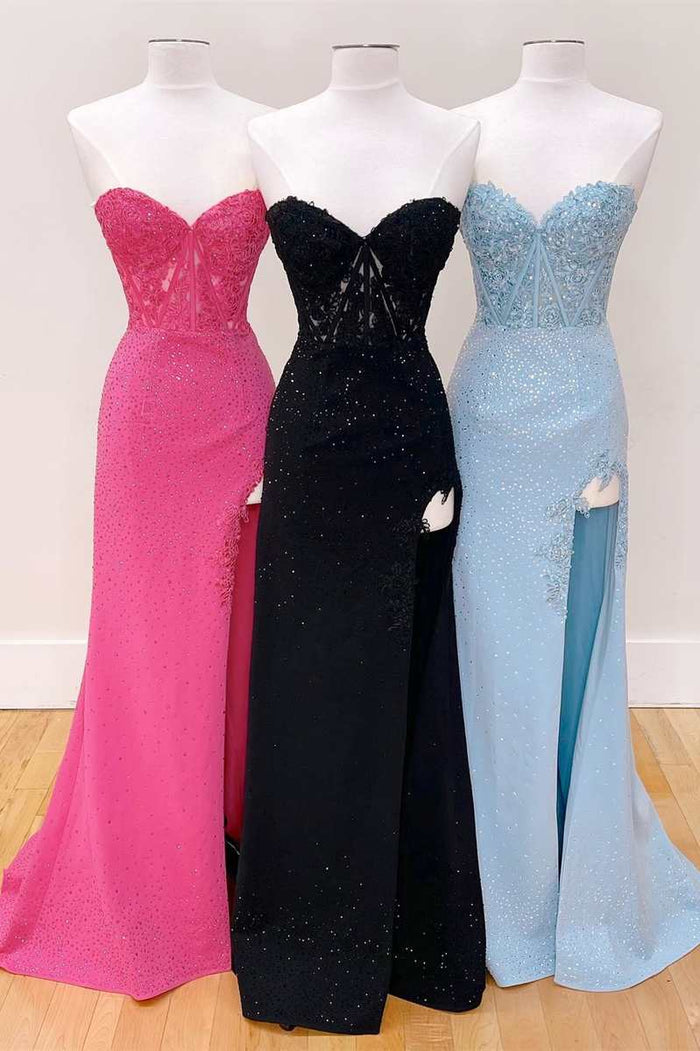 Strapless Lace Mermaid Long Formal Dress with Slit