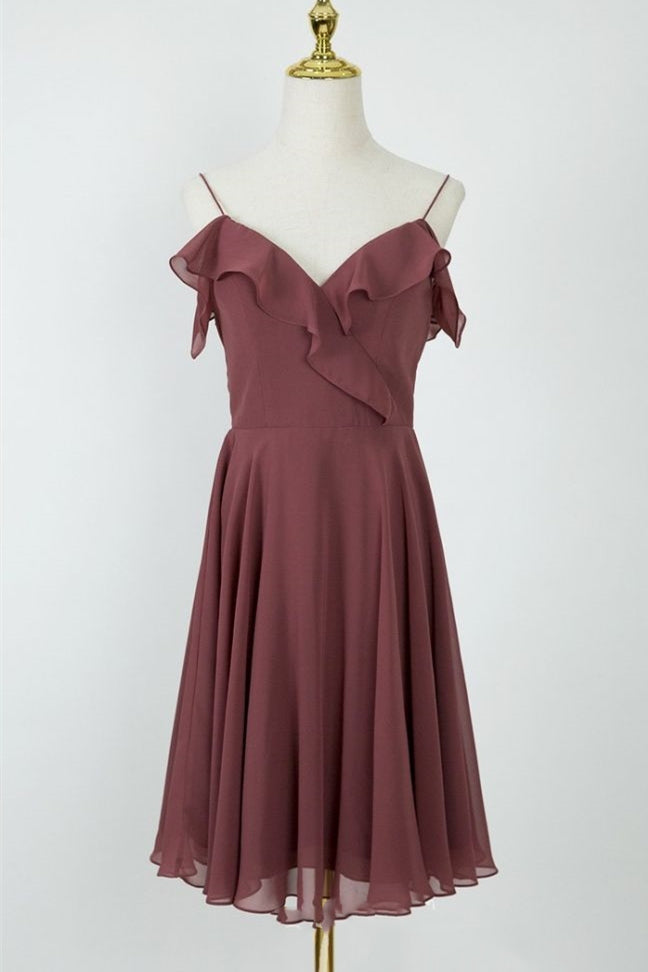 Off Shoulder Ruffled Canyon Rose Short Bridesmaid Dress Dreamdressy