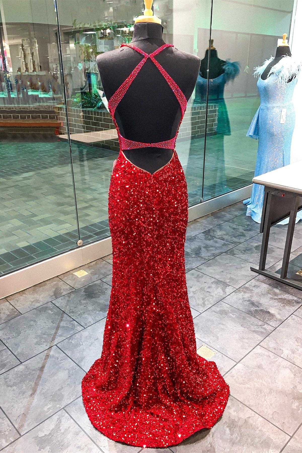 Red Halter Top Prom Dresses