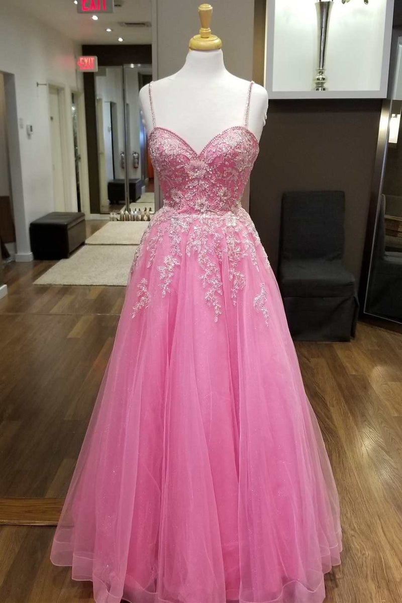 Hot Pink Floral Lace Sweetheart A-Line Prom Dress