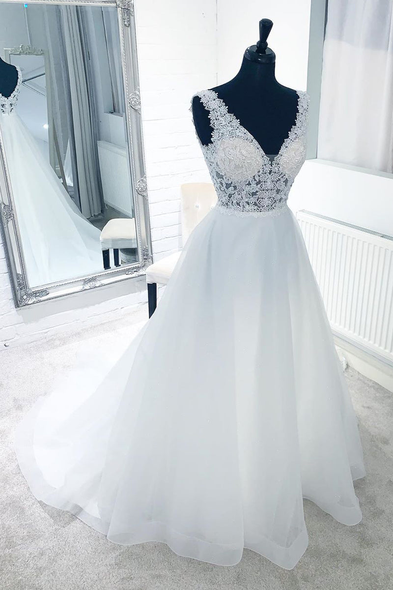 See-Through Lace Top White Wedding Dress
