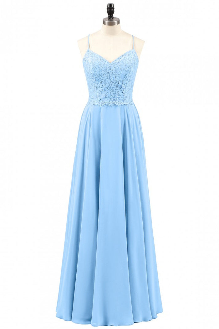 Light Blue Sweetheart Lace-Up A-Line Long Bridesmaid Dress