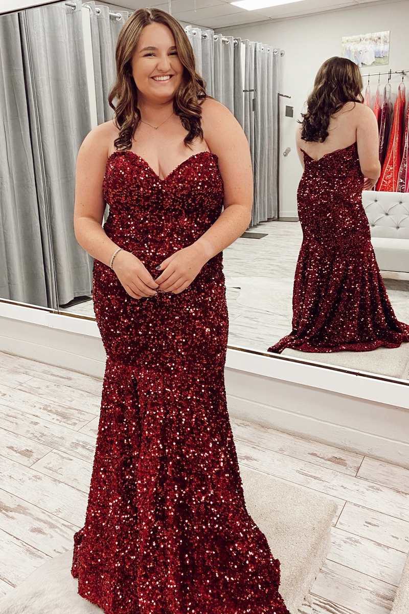 Red Sequin Feather Off-the-Shoulder Trumpet Long Prom Dress