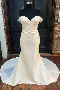 White Satin Off-the-Shoulder Mermaid Long Wedding Dress
