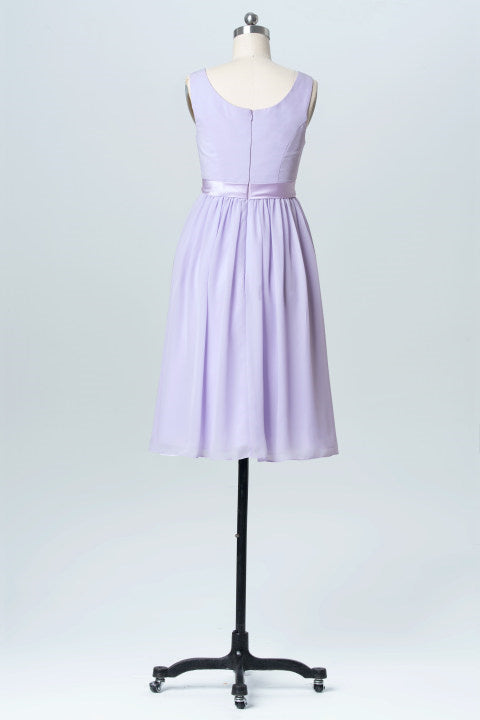 Lavender Crew Neck Tie-Side Short Bridesmaid Dress