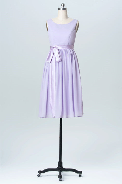 Lavender Crew Neck Tie-Side Short Bridesmaid Dress