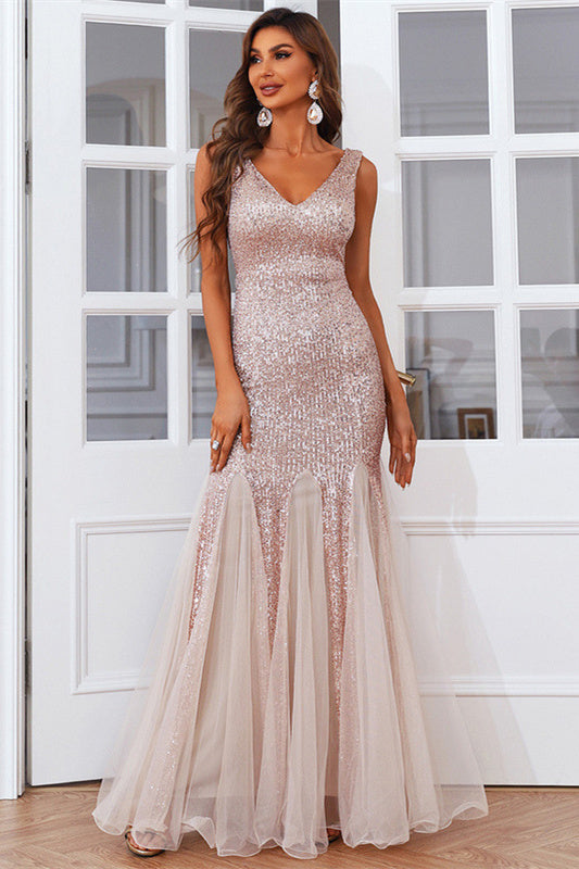 Sequins V-Neck Mermaid Long Prom Gown