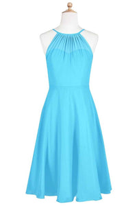 Pool Blue Chiffon Halter Short Bridesmaid Dress