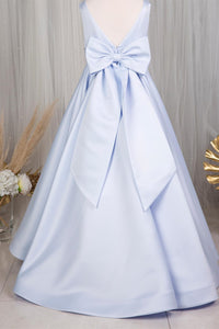 Light Lavender Jewel Sleeveless Long Flower Girl Dress with Bow Tie Sash