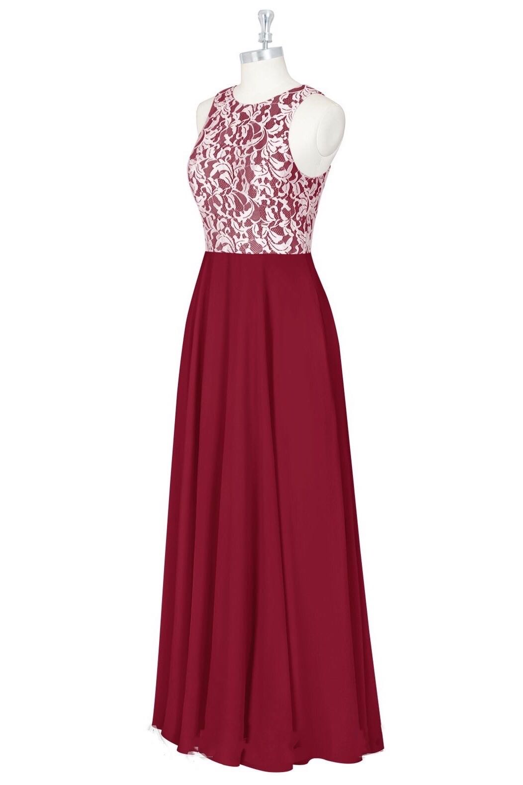 Red Print Sleeveless A-Line Long Bridesmaid Dress