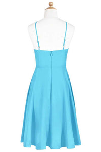 Pool Blue Chiffon Halter Short Bridesmaid Dress