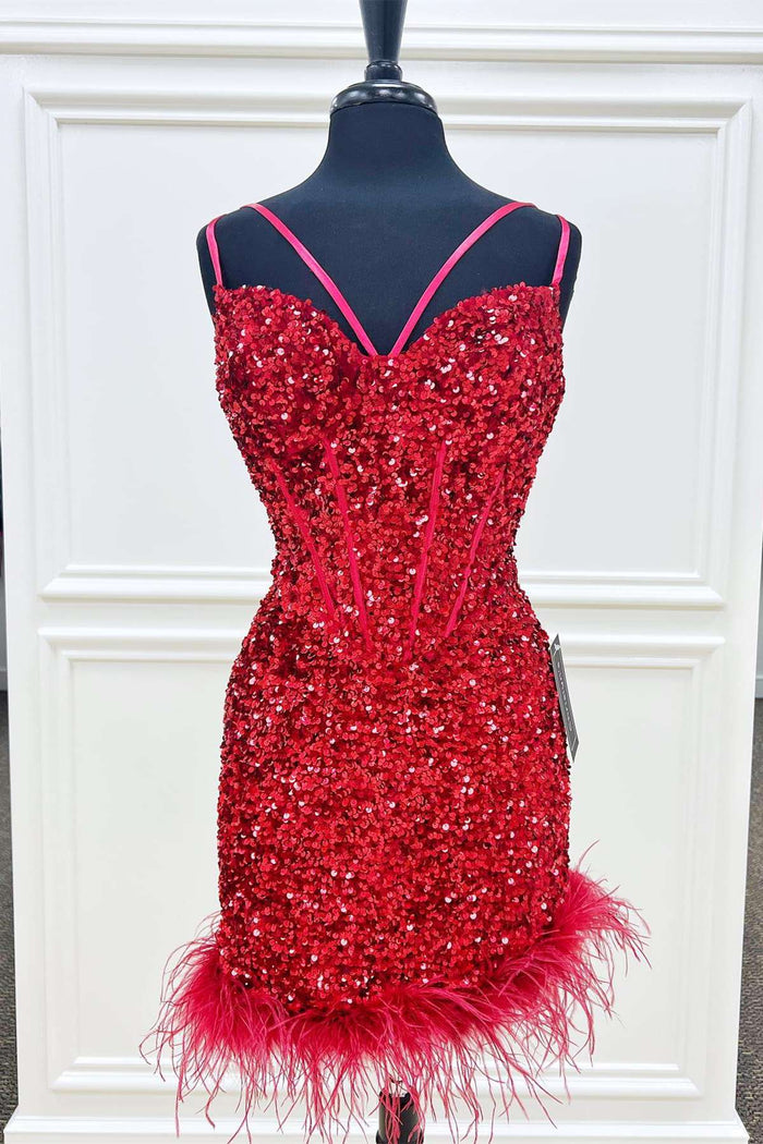 Red Plunge Neck Backless Bodycon Mini Formal Dress